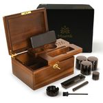 Moettik Handcrafted Storage Box Kit-Acacia Wooden Smell Proof Locking Storage Box with Accessories-UV Glass Storage Jar, Metal Storage Tube, Ceramic Tray, Wooden Tray, Removable Dividers, Brush