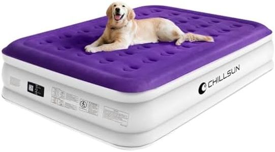 CHILLSUN Air Mattress with Built in Pump - Upgraded 16inch Queen Size Double-High Inflatable Mattress with Flocked Top - Easy Inflate, Waterproof, Portable Blow Up Bed for Home