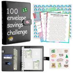 PUSEALON 100 Envelopes Money Saving Challenge, 100 Envelope Challenge Binder, A5 Budget Planner Book to Save $5,050 (Black)