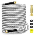 PECILITE 100 FT Garden Hose, 304 Stainless Steel Metal Heavy Duty Flexible Water Hose, Collapsible, Kink Free, Durable, Lightweight Hose for Yard, Outdoor with Brass Fittings and On/Off Valve