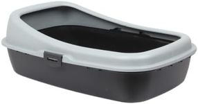 High Sided Large Plastic Cat Litter Tray Box. Removable High Rim. Low Entrance. (Black & Grey)