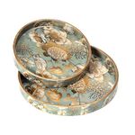 DULI Set of 2 MDF Wood Trays Enamel Coated| Round Trays Set of 2 | Serving Trays | Wooden Tray | Kitchen&Dining Decorative | Resin Tray | Handmade | 7x7 & 9x9 inches (Setof2Round: GreyGoldBirds)