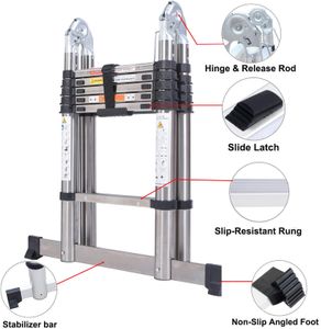 Telescopic Folding Ladder 3.8M – Stainless Steel, Portable