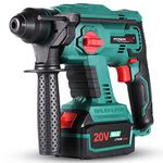 Brushless Cordless Rotary Hammer,POSENPRO 20V SDS Plus Rotary Hammer Drill,4 Modes Selector,Variable Speed,Adjustable Handle,4.0Ah Li-ion Battery and Fast Charger Included Green