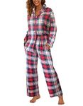 Famulily Women Plus Size Fall Nightwear Plaid Pajama Pants Button up Sleepwear Red XXL