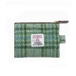 Harris Tweed Mini Coin Purse Handmade Lipstick Bag Vintage British Portable Credit Card ID Wallet with YKK Zipper for Women men, Mint Green, Art Plaid