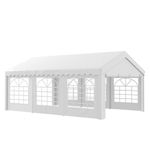 Outsunny 6m x 4 m Garden Gazebo Portable Carport Shelter with Removable Sidewalls & Double Doors, Heavy Duty Party Tent Car Canopy