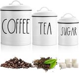 Brighter Barns Large Coffee Tea Sugar Canister Set Farmhouse Coffee Container Set - Large Airtight Food Storage Containers with Lids - Farmhouse Kitchen Decor - Coffee Station Decor & Accessories