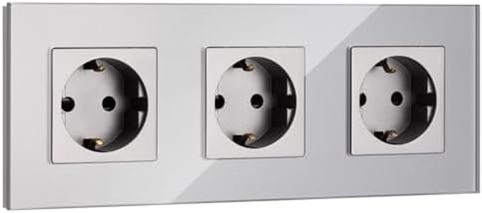 Navaris Prise de courant Schuko murale - Triple Prise Schuko avec terre encastrable et cadre en verre - Prise électrique standard pour boîte murale de 60mm et 45mm de profondeur