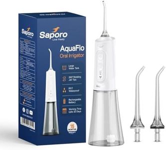 Saporo AquaFlo Water Dental Flosser for Teeth - 300ml Large Detachable Tank - Cordless, Portable & Rechargeable Dental Flosser Teeth Cleaner - IPX7 Waterproof - Removes Plaque & Protects Gums - 2 Nozzle Tips