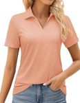 MAGCOMSEN Polo for Women Short Sleeve V Neck Golf Shirts Moisture Wicking Sun Protection Tennis with Collar Apricot,L