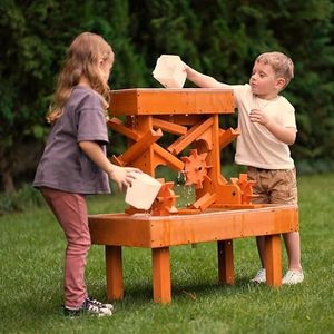 Avenlur Wooden Water Table for Toddlers Outdoor Sensory Play Table with Buckets & Drain Plug, Montessori STEM Water Activity Table for Kids Backyard Patio Garden, Natural Wood Water Play Station