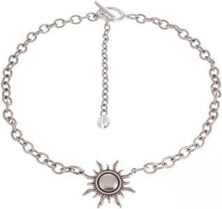 Katia Designs Grateful Sun Choker Necklace – 18" or 22" Gold or Silver Chain – Bold 9mm Brass Choker with Radiant Sun Pendant – Jewelry for Women, Boho Style, Nickel-Free, Daily Affirmation (Silver, 18")
