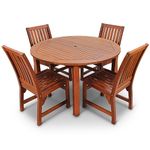 BrackenStyle Devon Hardwood Garden Dining Set - 120cm Round Table with 4 Side Chairs - Durable Commercial Quality Outdoor Patio Set