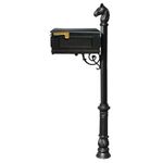Qualarc Lewiston Cast Aluminum Post Mount Mailbox System with Post, Aluminum Mailbox, Ornate Base and Horsehead Finial, Black