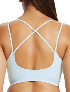 baleaf everleaf Women's Sports Bra Longline Padded Yoga Bra Low Impact Strap Workout Crop Tank Tops Pastel Blue S-M