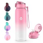 WEMEET 18/10 Stainless Steel Sport Water Bottle with Removable Straw, BPA-Free, 24oz Double Walled Vacuum Insulated Bottle, for Sports, Gym, Travel, School(Pink White)