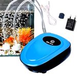 Despacito Rechargeable Aquarium Air Pump Silent Accessories AC/DC Dual Air Pump for Fish Tank Oxygen Pump with 2Air Outlet, Air Stones and USB Plug, 1.5 Liters Per Minute (Blue)