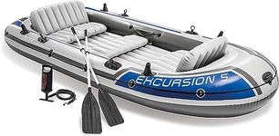 VWretails Exursion 5, 5 Person Inflatable Boat for Flood Rescue, Adventure, Rafting, Fishing, Fun and Enjoyment in River and Swimming Pool with Oars & Air Pump (68325)