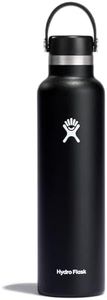 HYDRO FLASK - Water Bottle 709 ml (24 oz) - Vacuum Insulated Stainless Steel Water Bottle with Leak Proof Flex Cap and Powder Coat - BPA-Free - Standard Mouth - Black