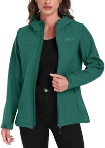 USHARESPORTS Women's Softshell Jacket Lightweight Fleece Lined Waterproof Coats Rain Jacket with Hood for Outdoor Hiking DARK GREEN S