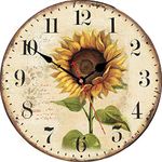 VIKMARI Summer Sunflower Wall Clock, Vintage Unusual Kitchen Clocks, Silent Decorative Retro Rustic Wall Clocks for Living Room Bedroom Bathroom Dining Room, 12 Inch