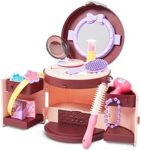 Snug A Babies Kids Make up Set for Girls - Brown Plastic Play Makeup Set - Children Pretend Makeup and Nail All-in-One Set - Girls Cosmetic Toy Vanity - Toddler Makeup Kit