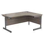 Office Hippo Heavy Duty Office Desk, Right Corner Desk, Strong & Reliable Workstation, Office Table With Integrated Cable Ports, PC Desk For Office or Home - Grey Oak Top / Silver Frame