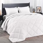 downluxe Queen Comforter Set - White Comforter Set Queen, 3 Pieces Solid Comforter Set Queen Size for All Seasons, 1 Lightweight Fluffy Comforter (88"x92") and 2 Pillow Shams