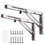 Folding Shelf Brackets, Heavy Duty Stainless Steel Collapsible DIY Wall Mounted Shelf Bracket, Max Load 120kg (14 inch)