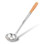 Tenta Kitchen Stainless Steel Long Pot Soup Spoon Ladle Professional Large Serving Ladle Chef Spoon Gravy Shovel Ladle with Wooden Handle for School Canteen Hotel Kitchen Restaurant