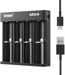 4 Slots Universal Smart Charger,XTAR New MX4 AA AAA Battery Charger Compatible with Rechargeable Li-ion 3.6V/3.7V 16340 18650 21700 26650 3.2V LiFePO4 Ni-MH 1.2V&Li-ion 1.5V AA AAA Batteries