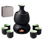 Sake Set and Cups with Warmer Keep Sake Storage Gift Box, Traditional Porcelain Japanese Pottery Hot Saki Drink, 9pcs Include 1 Stove 1 Warming Bowl 1 Sake Bottle 6 Cup