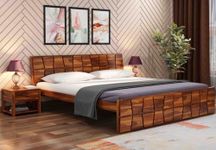 SANKAT MOCHAN Industries Solid SHEESHAM Honey Brown Wooden King Size Bed Double Bed Furniture for Bedroom Living Room (Honey Finish) Matters Size (6 * 6.5) (California King)