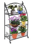 DOEWORKS 3 Tier Metal Plant Stand Storage Rack Shelf Pot Holder for Indoor Outdoor Use, Black