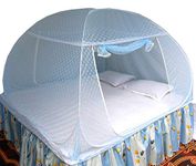 Healthy Sleeping Foldable Pop up Polyester Mosquito Net for Double Bed, Strong & Durable Mosquito Net, King, Queen Size Foldable Machardani (Embroidery Sky Blue 1)