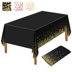 NEBURORA 1 Pack Black and Gold Party Tablecloth Plastic Tablecloth 137x274cm Gold Dot Confetti DisposableTable Cover Rectangular Party Table Cover for Picnic,Baby Shower,Halloween,Birthday