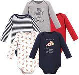 Hudson Baby Unisex-Baby Cotton Long-Sleeve Bodysuits, Pizza 5-Pack, 0-3 Months