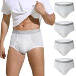 INNERSY Mens Briefs White Cotton Underwear with Fly Opening Underpants Classic Pants 4 Pack (XL, 4 Cream White)