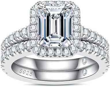 AnuClub Emerald Cut Moissanite Wedding Rings Sets 4.266cttw(3CT Center Stone) Bridal Set D Color VVS1 925 Sterling Silver Halo Engagement Promise Anniversary Ring for Women With Certificate Size 7
