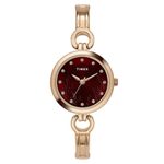 TIMEX Women Maroon Round Analogue Brass Dial Watch- Twel11437, Band Color-Rose Gold