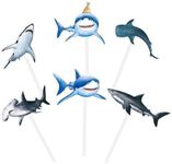 WERNNSAI 36 PCS Shark Cupcake Toppers - Shark Cake Toppers Ocean Birthday Party Decorations Summer Cake Toppers Under The Sea Cake Decors for Kids Ocean Baby Shower Party Supplies