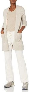 Amazon Essentials Cardigan a Maniche Lunghe in Jersey con Cuciture a Vista sul Davanti Donna, Avena Puntinato, XS