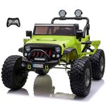 VOLTZ TOYS 2 Seater Ride on Car, 24V Lifted Monster Jeep Electric Car for Kids, Battery Powered Ride-on Truck with Leather Seat, Remote Control, EVA Tires, LED Lights and MP3 Player (24V Green)