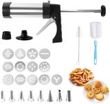 Tiaforza Stainless Steel Cookies Press Set, Churro Maker Machine, Cookie Press Gun Kit with 13 Cookie Discs, 8 Piping Tips and 2 Clean Brushes for DIY Biscuit/Cake Maker and Decorating Baking Supplies