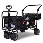 TMZ All Terrain Utility Folding Wagon, Collapsible Garden Cart, Heavy Duty Beach Wagon, for Shopping, Camping, and Outdoor Activities with Push Handle and Brakes (Black/Grey)