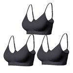 Comfyin Padded Bralette for Women Straps Sleep Bras Seamless Yoga Sport Bras 3 Pack,3+Black,M