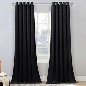 StangH Black Blackout Curtains 62 inches Width Grommet Velvet Thermal Insulated Curtain Panels Heat & Chill Resistant for Sliding Door/Living Room/Bedroom, W62 x L84, 2 Panels