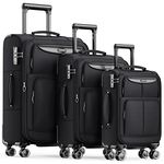 SHOWKOO Suitcase Sets 3 Piece Softshell Expandable Lightweight Durable Travel Luggage with Double Spinner Wheels TSA Lock, 20" 24" 28" Black