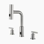 Lefton Waterfall Pull-Out Bathroom Faucet 3 Hole with Temperature Display in Fahrenheit (Battery-Free), 8-inch Widespread Vanity Faucet for Bathroom Sink with 2 Handles, Brushed Nickel, BFWS2401-0